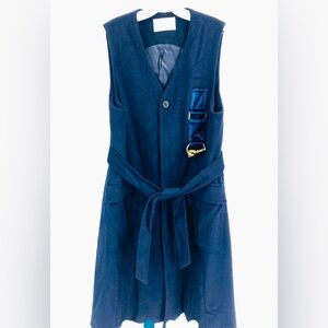 Initial Navy Wool tie waist vest or topper